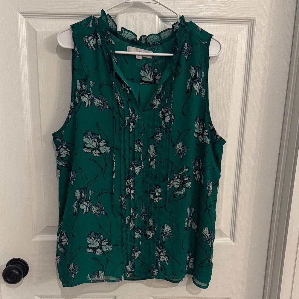 LOFT Teal Floral Sleeveless Blouse
